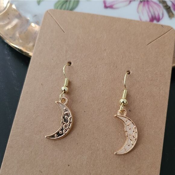 New Handcrafted Crescent Moon Dangle Earrings on 14K Gold Plated Hooks - Picture 1 of 1